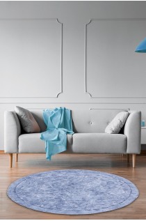 Antik Eskitme Açık Mavi Cotton Yuvarlak Halı ( 120 x 120 cm )