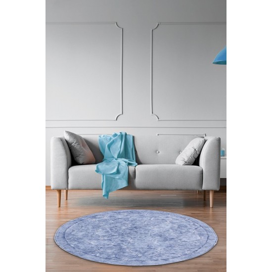 Antik Eskitme Açık Mavi Cotton Yuvarlak Halı ( 120 x 120 cm )